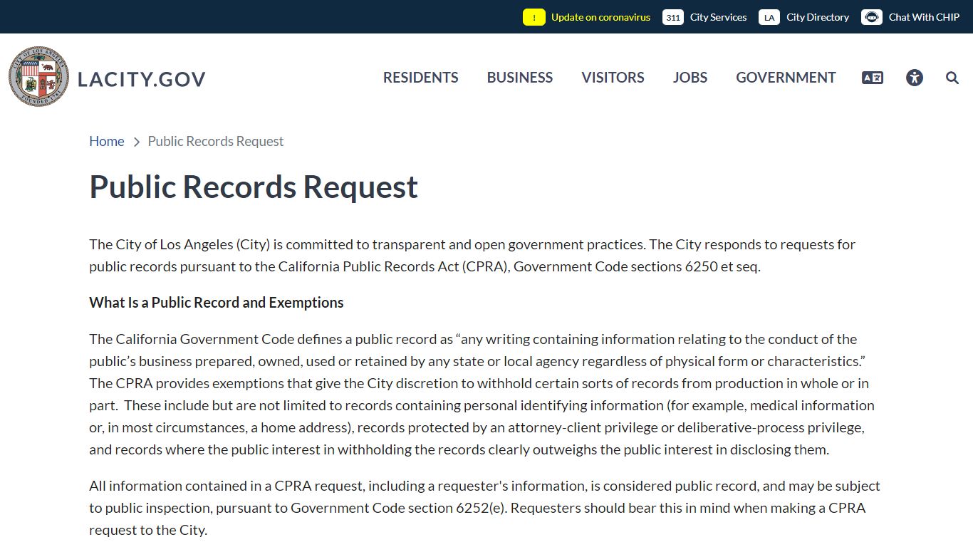 Public Records Request | City of Los Angeles
